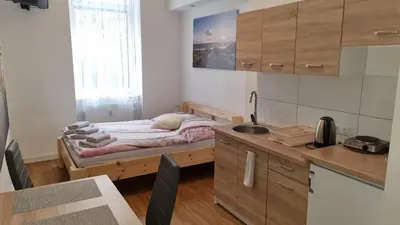 Küche/Küchenzeile in der Unterkunft Green Apartment KM4 Studio with terrace