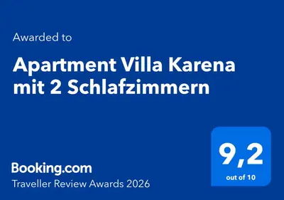 Ein Zertifikat, Auszeichnung, Logo oder anderes Dokument, das in der Unterkunft Apartment Villa Karena mit 2 Schlafzimmern ausgestellt ist