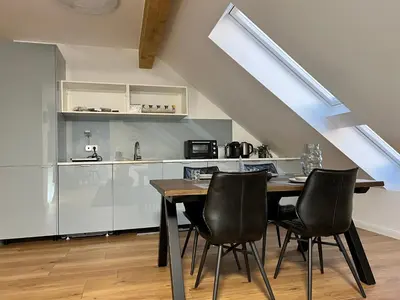 Küche/Küchenzeile in der Unterkunft BrandenburgApartment-Sky