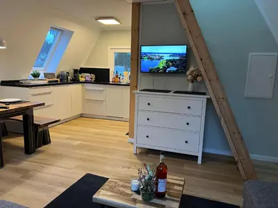 Küche/Küchenzeile in der Unterkunft Finnhütte Marie am Storkower See