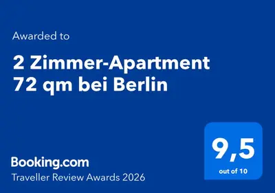 Ein Zertifikat, Auszeichnung, Logo oder anderes Dokument, das in der Unterkunft 2 Zimmer-Apartment 72 qm bei Berlin ausgestellt ist