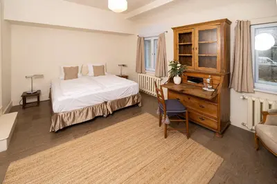 Ein Bett oder Betten in einem Zimmer der Unterkunft Landhaus am Jungfernsee