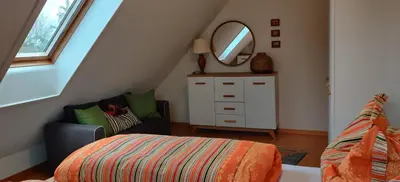 Ein Bett oder Betten in einem Zimmer der Unterkunft Schöne Ferienwohnung bei Berlin