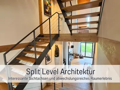 Grundriss der Unterkunft Landloft Linum - Ausgebaute Scheune mit Aussicht, Naturpool, Kamin, Sauna, Luxusausbau, handverlesene MidCentury Möbel & Kunst