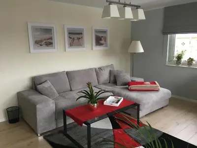 Ein Sitzbereich in der Unterkunft Lakehouse in Brodowin