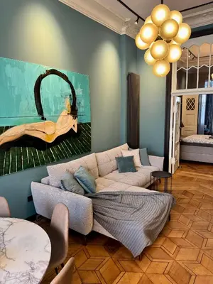 Ein Sitzbereich in der Unterkunft Design-Apartment Benedict Luxus, Stil & Workspace