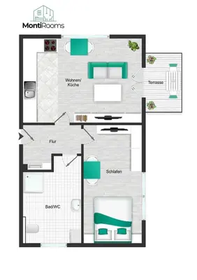 Grundriss der Unterkunft MontiRooms- Apartment nahe Berlin & Natur