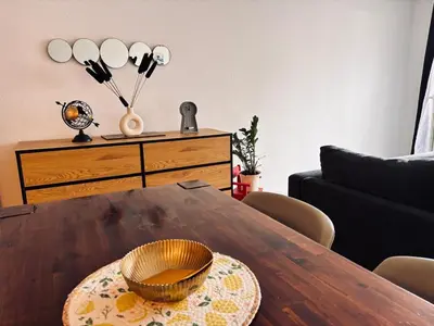 Ein Sitzbereich in der Unterkunft Ferienhaus Nähe Strandbad