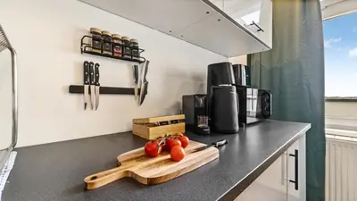Küche/Küchenzeile in der Unterkunft Urban Loft - 180 Skyline Balkon - 2 SZ - HBF