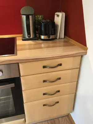 Küche/Küchenzeile in der Unterkunft Villa Wieck am See, mit Ruderboot