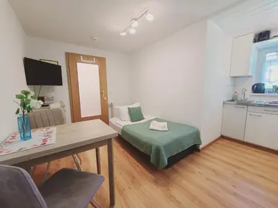 Küche/Küchenzeile in der Unterkunft Neu! Spreelounge Apartments! Ihre Auszeit im Herzen des Spreewalds