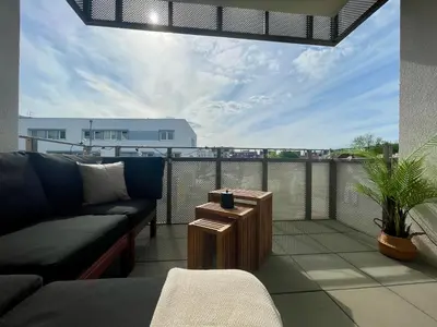 Ein Balkon oder eine Terrasse in der Unterkunft Komm & Bleib Nähe Berlin mit Parkplatz