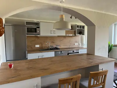 Küche/Küchenzeile in der Unterkunft Ruhige, idyllische Ferienwohnung mit Naturausblick