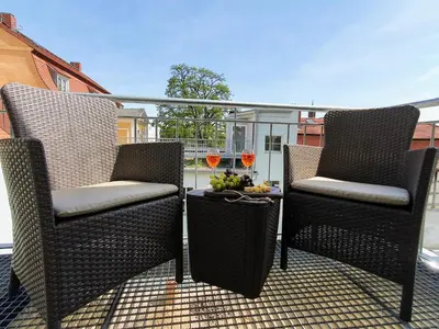 Ein Balkon oder eine Terrasse in der Unterkunft Hogulu - 2 - RAUM - App 13 mit Balkon im Herzen der Altstadt