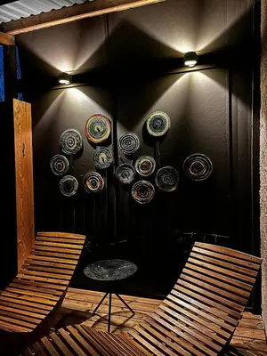 Ein Sitzbereich in der Unterkunft Helle Loft mit eingenem Garten
