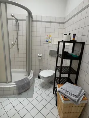 Ein Badezimmer in der Unterkunft bright rooftop loft with river view