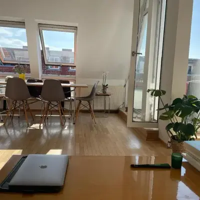 bright rooftop loft with river view