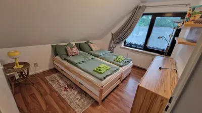 Ein Bett oder Betten in einem Zimmer der Unterkunft Ferienhaus an der Brandenburgischen Seenplatte