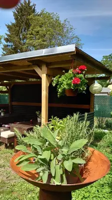 Ein Garten an der Unterkunft Pension im Gesundbrunnental Bad Freienwalde