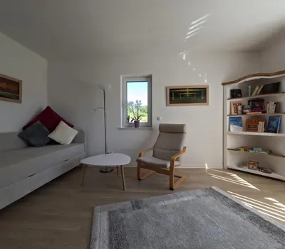 Ein Sitzbereich in der Unterkunft Haus Wiesenblick