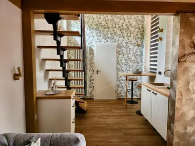 Küche/Küchenzeile in der Unterkunft Galerie-Studio im Grünen mit Frühstück im Hotel Reindahls