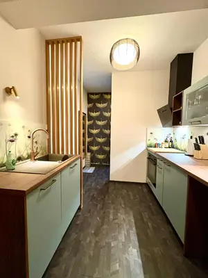 Küche/Küchenzeile in der Unterkunft Deluxe Apartment mit Balkon und Frühstück im Hotel Reindahls