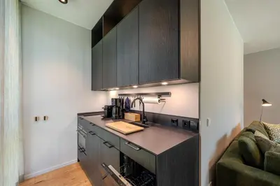 Küche/Küchenzeile in der Unterkunft Marina Apartment am See mit Pool und Sauna