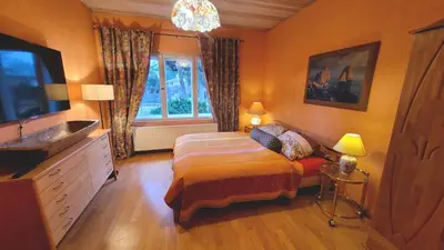Ein Bett oder Betten in einem Zimmer der Unterkunft Ferienhaus Eichwalde