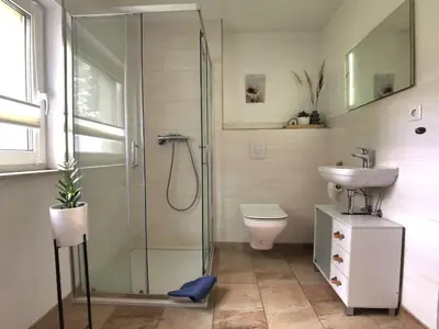 Ein Badezimmer in der Unterkunft Ferienhaus Seensucht - Natur am See & im Wald mit Kamin
