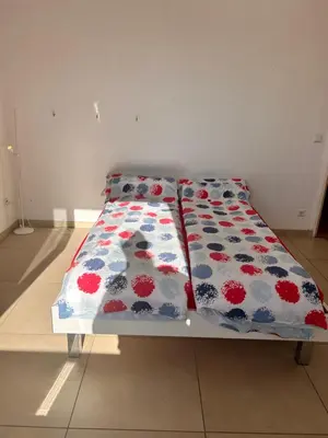 Ein Bett oder Betten in einem Zimmer der Unterkunft 1 Zimmer mit Aussicht und 1 Zimmer mit Balkon in 4 Zimmer Wohnung, Szene, Parks und Top Lage