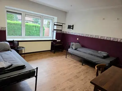 Ein Bett oder Betten in einem Zimmer der Unterkunft Monteur-Haus Lübeck Berlin Pankow, Reinickendorf, Glienicke-Nordbahn
