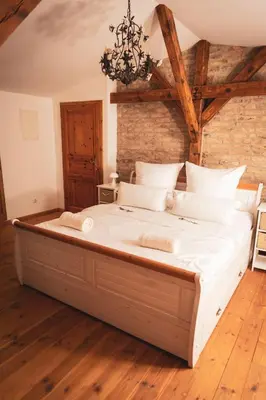 Ein Bett oder Betten in einem Zimmer der Unterkunft Privates Ferienhaus mit großem Garten