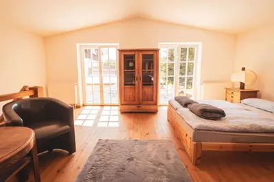 Ein Bett oder Betten in einem Zimmer der Unterkunft Privates Ferienhaus mit großem Garten