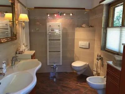 Ein Badezimmer in der Unterkunft Blockhaus am Waldrand