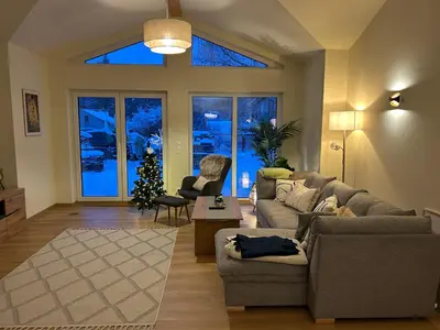 Ein Sitzbereich in der Unterkunft Ferienhaus Senzig Waldesruh