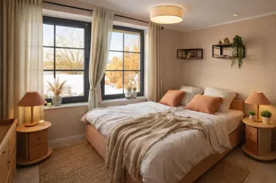 Ein Bett oder Betten in einem Zimmer der Unterkunft Ferienhaus Wiesenidylle auf der Weidelandfarm