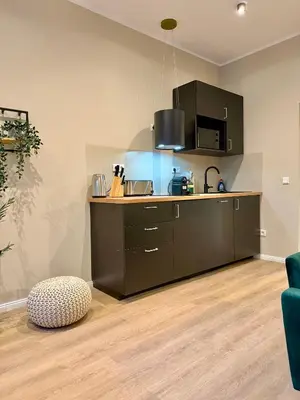 Küche/Küchenzeile in der Unterkunft Lichtdurchflutetes Design-Apartment U39-1