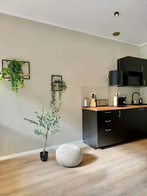 Küche/Küchenzeile in der Unterkunft Lichtdurchflutetes Design-Apartment U39-1