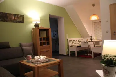 Ein Sitzbereich in der Unterkunft Spreewäldchen