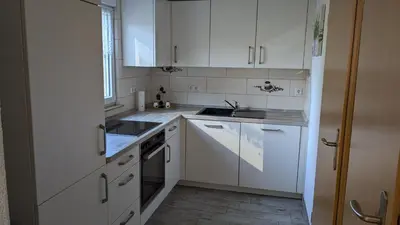 Küche/Küchenzeile in der Unterkunft Spreewaldhäuser Golinski mit Kamin am Neuendorfer See