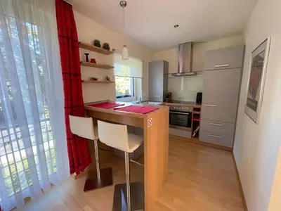 Küche/Küchenzeile in der Unterkunft Lakeview Appartements