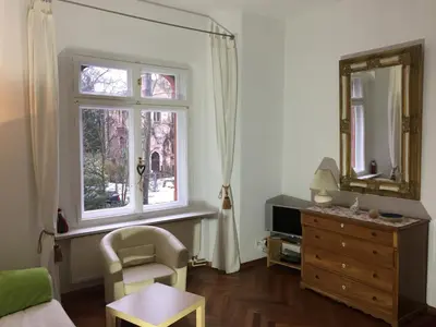 Ein Sitzbereich in der Unterkunft Lilienthalschlösschen