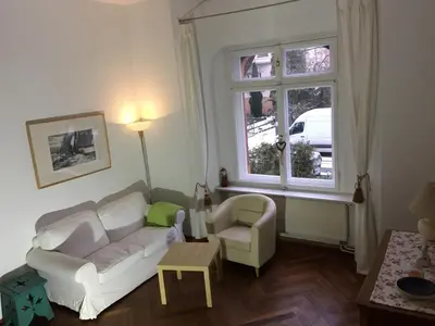 Ein Sitzbereich in der Unterkunft Lilienthalschlösschen