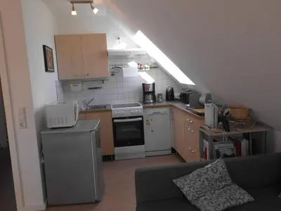Küche/Küchenzeile in der Unterkunft Ferienwohnung Blankenfelde mit Schallschutz und Parkplatz