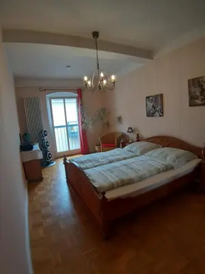 Ein Bett oder Betten in einem Zimmer der Unterkunft Wohnung mit Blick über Potsdam