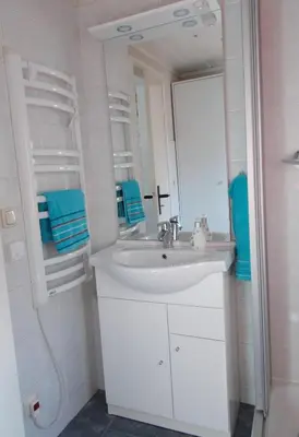Ein Badezimmer in der Unterkunft Ferienhaus am Langen See