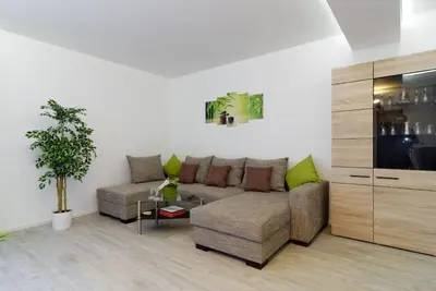 Ein Sitzbereich in der Unterkunft Luxusapartment nahe Müggelsee