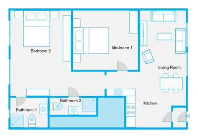 Grundriss der Unterkunft The Goethe Group Loft, 2 BR, 2 bath rooms, one living room, family friendly, 2-5 Guests
