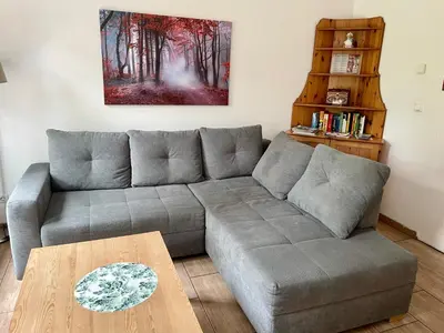Ein Sitzbereich in der Unterkunft Schönwalde B
