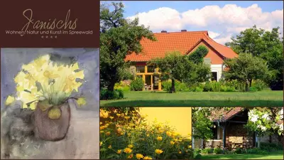 Ein Garten an der Unterkunft JANISCHs Fewo im Spreewald, Terrasse, großer Garten und Blick inklusive